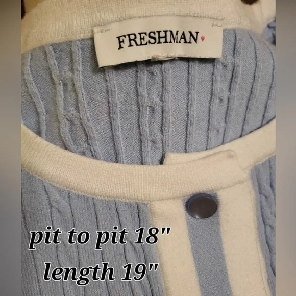 Freshman Light Blue and White Cable Knit Cardigan - Picture 2 of 4